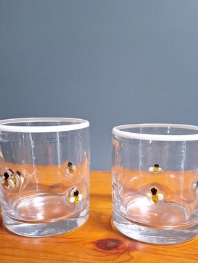 Clear Bee-Accent  Inlaid Glass Tumbler - Set of 2